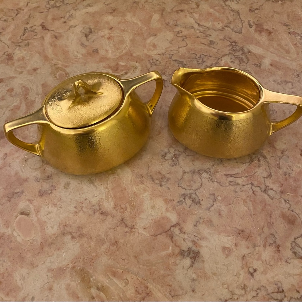 Pickard etched china sugar & creamer set